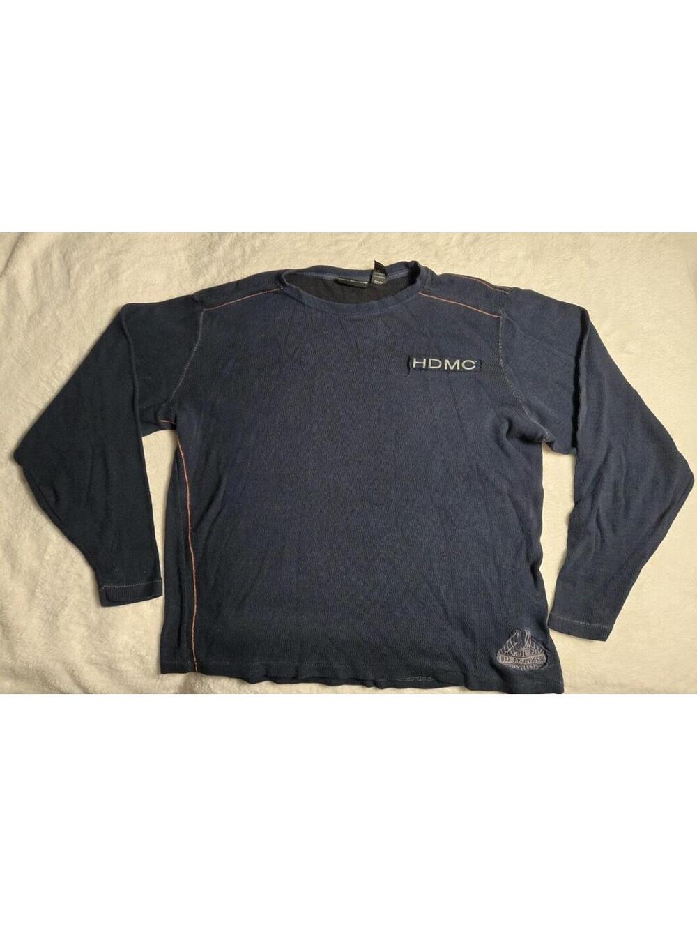 Harley Davidson HDMC Black Orange Stitch Long Sleeve Thermal Shirt - Mens XXL
